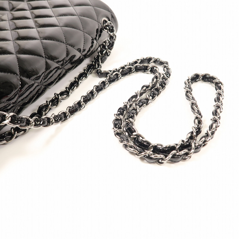 CHANEL 漆皮皮革Large Classic銀扣鏈帶肩背袋-6