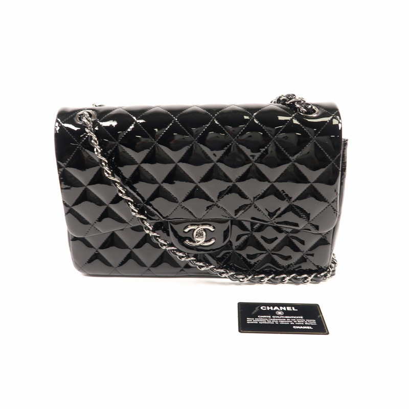 CHANEL 漆皮皮革Large Classic銀扣鏈帶肩背袋-8