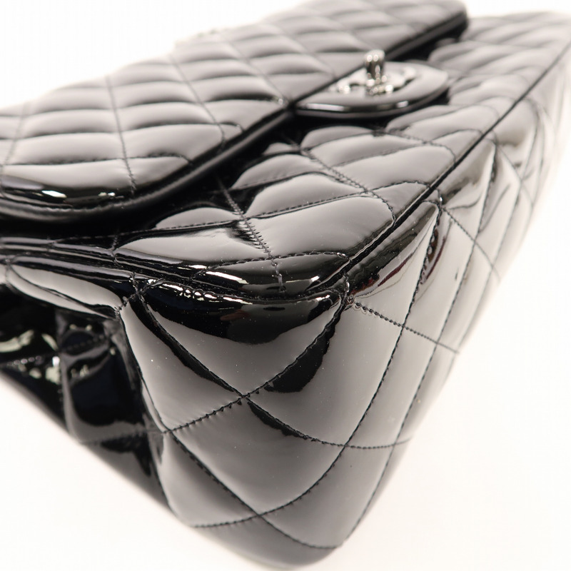 CHANEL 漆皮皮革Large Classic銀扣鏈帶肩背袋-9