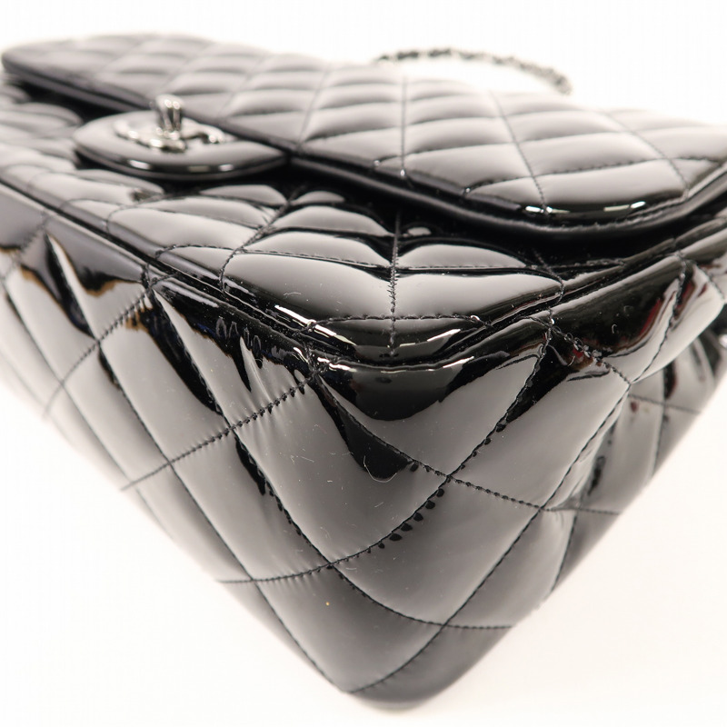 CHANEL 漆皮皮革Large Classic銀扣鏈帶肩背袋-10