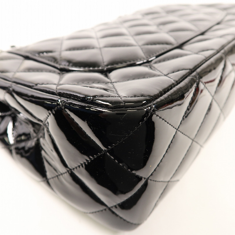 CHANEL 漆皮皮革Large Classic銀扣鏈帶肩背袋-11
