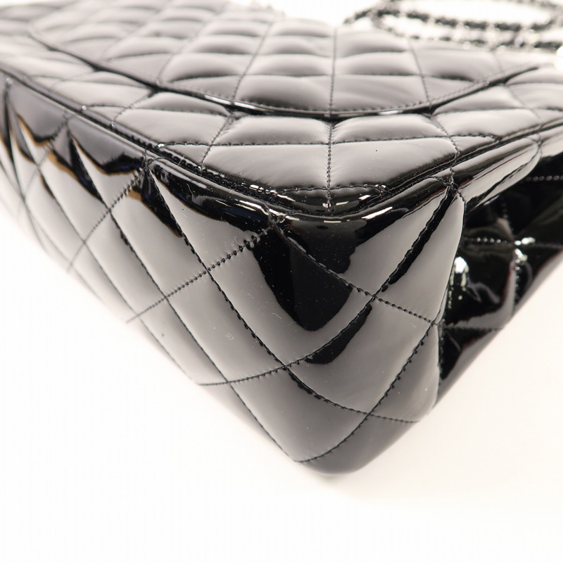 CHANEL 漆皮皮革Large Classic銀扣鏈帶肩背袋-12
