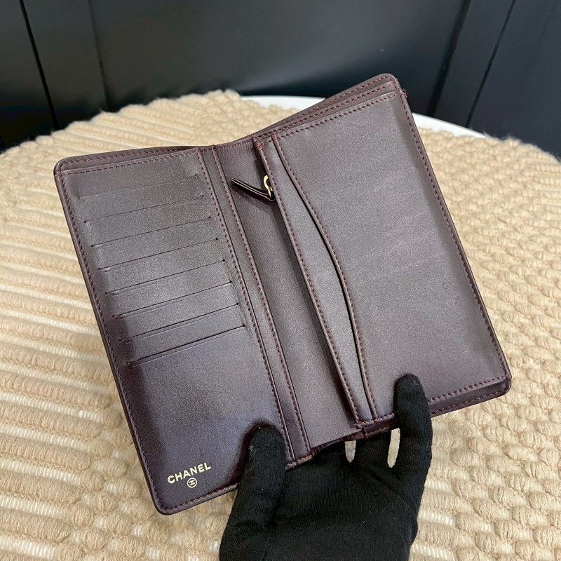 CHANEL 黑金菱格紋荔枝皮對開長夾-4