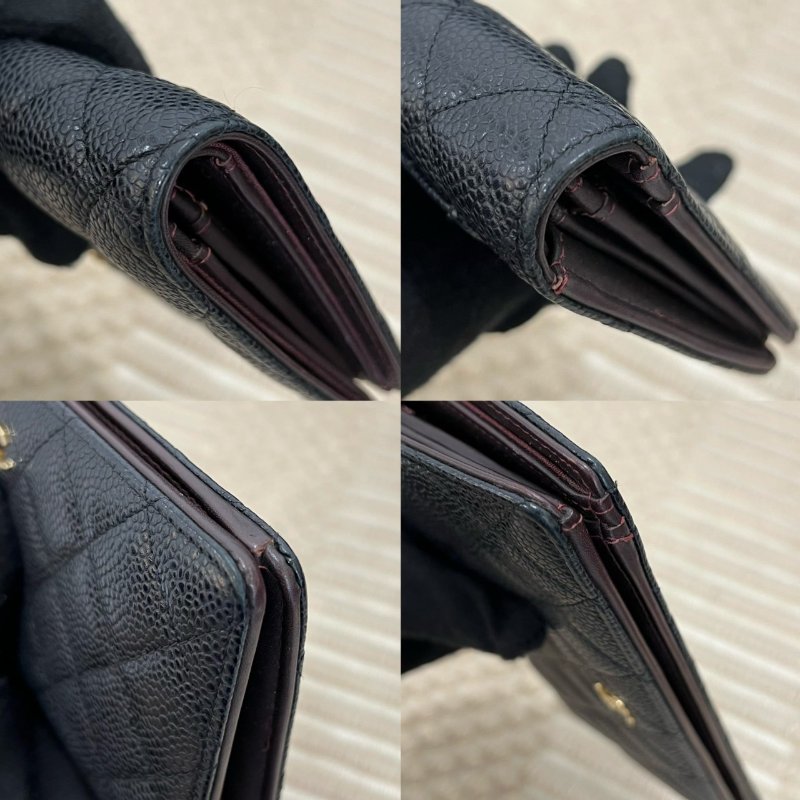 CHANEL 黑金菱格紋荔枝皮對開長夾-8