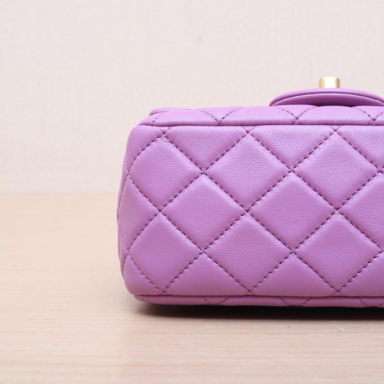 CHANEL(香奈兒) 22S CF 口蓋包 方胖子 17cm 紫色 晶片開 金扣 核桃金球肩帶-3