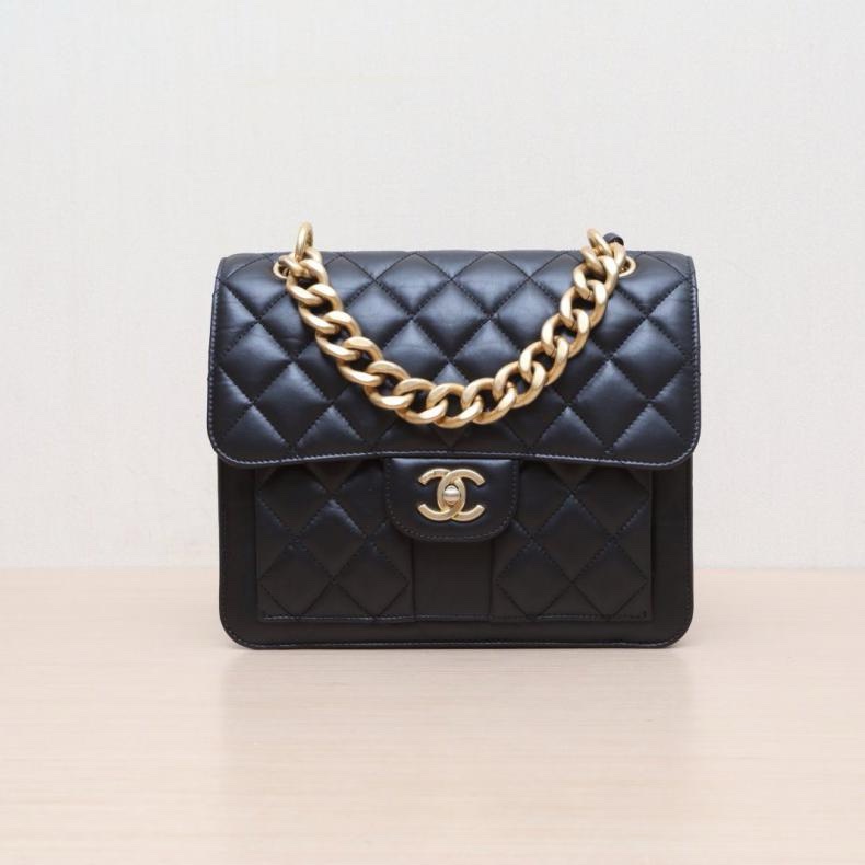 CHANEL(香奈兒) 23S 手柄雙肩包 25cm 黑色  晶片開 金扣-0