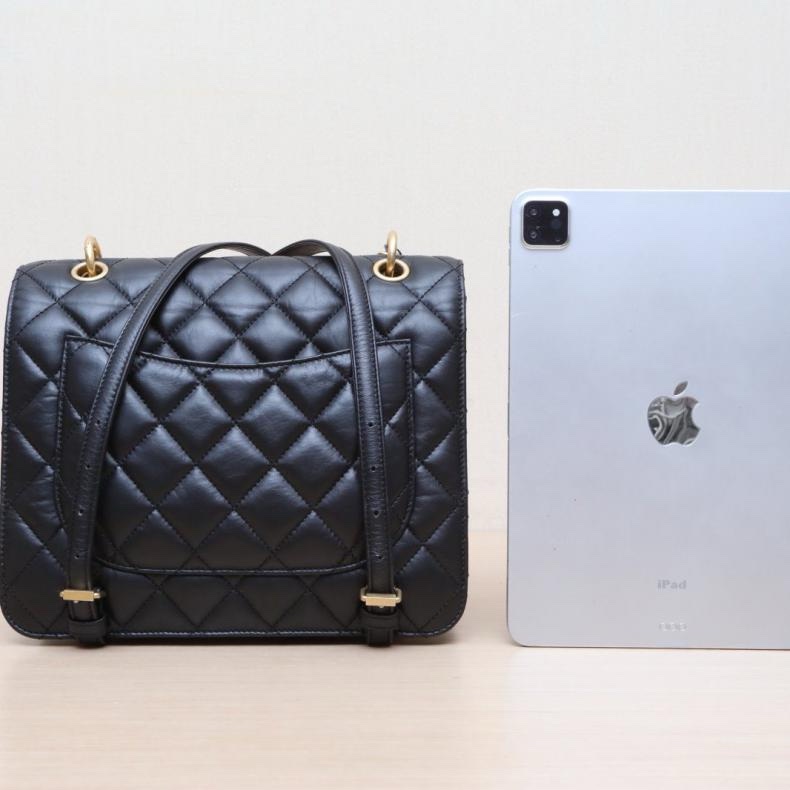 CHANEL(香奈兒) 23S 手柄雙肩包 25cm 黑色  晶片開 金扣-2