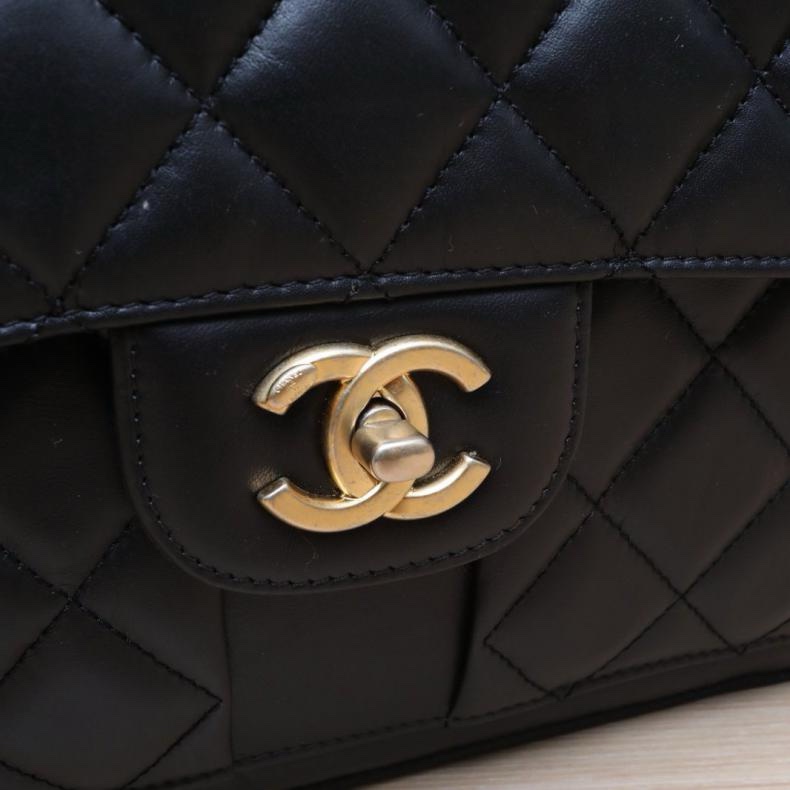 CHANEL(香奈兒) 23S 手柄雙肩包 25cm 黑色  晶片開 金扣-5