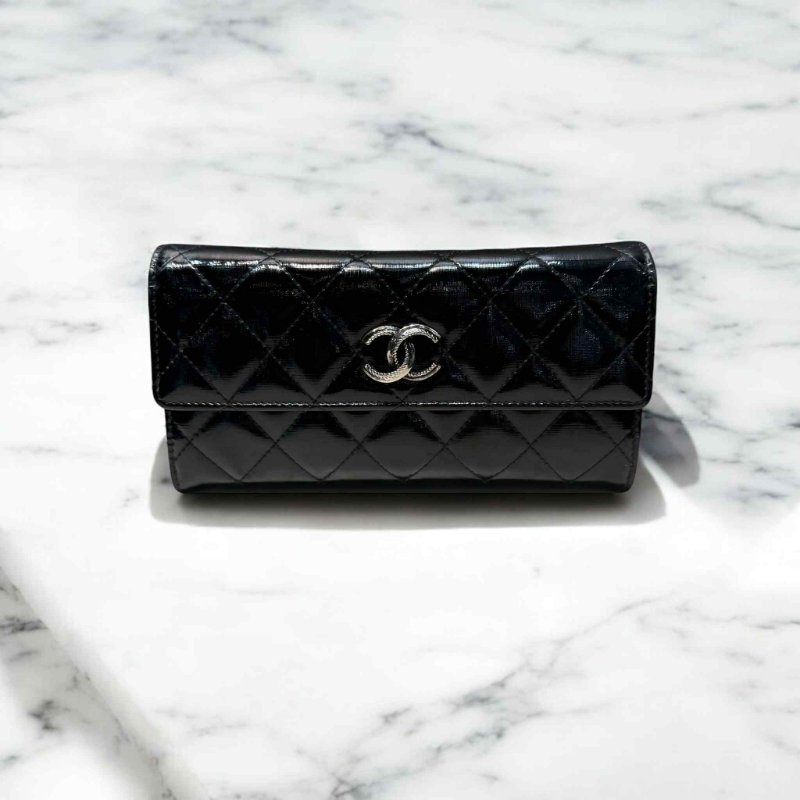 CHANEL 菱格紋雙C釦式長夾/黑(虧錢賠售)無瑕疵-0