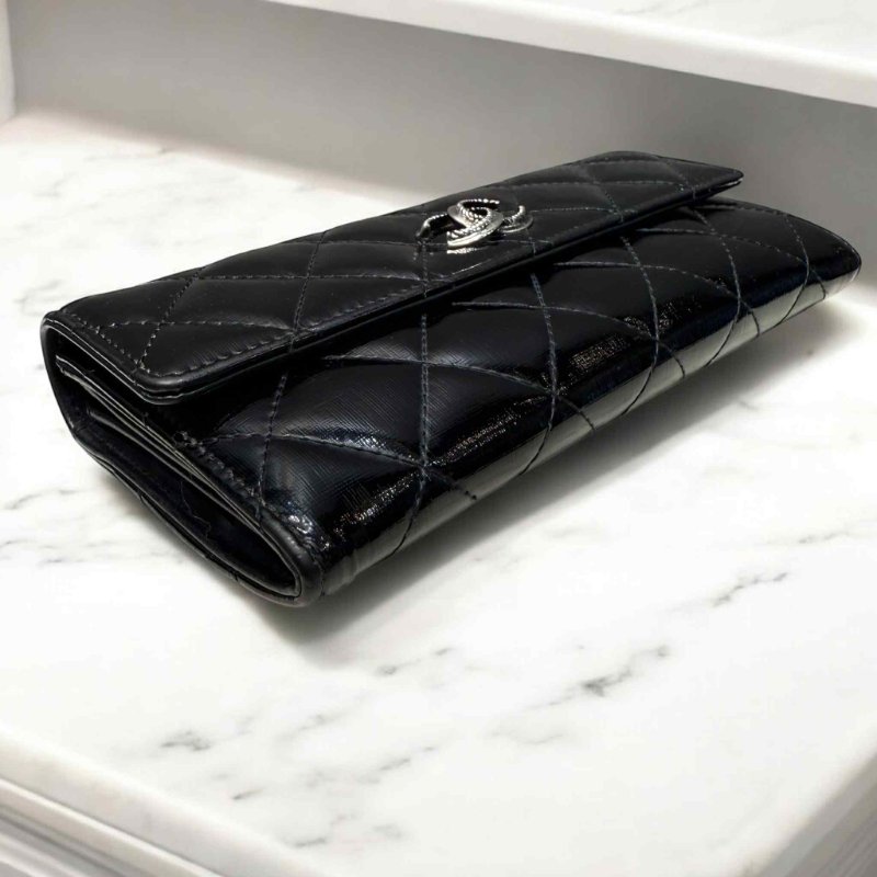 CHANEL 菱格紋雙C釦式長夾/黑(虧錢賠售)無瑕疵-2