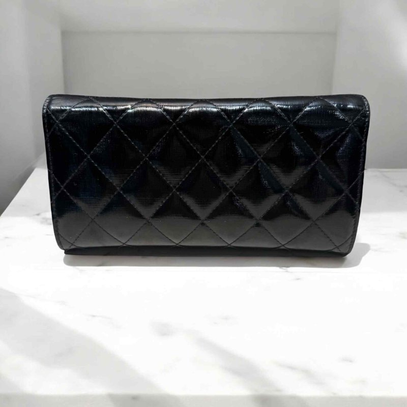 CHANEL 菱格紋雙C釦式長夾/黑(虧錢賠售)無瑕疵-3