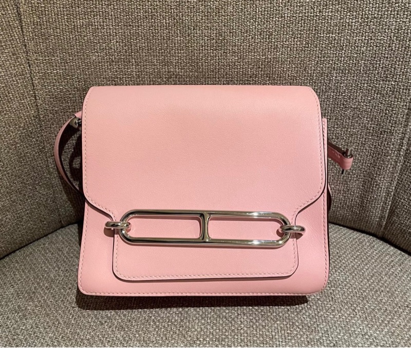 Hermes愛馬仕💓豬鼻子mini roulis19 3Q櫻花粉 銀扣 Z刻-0
