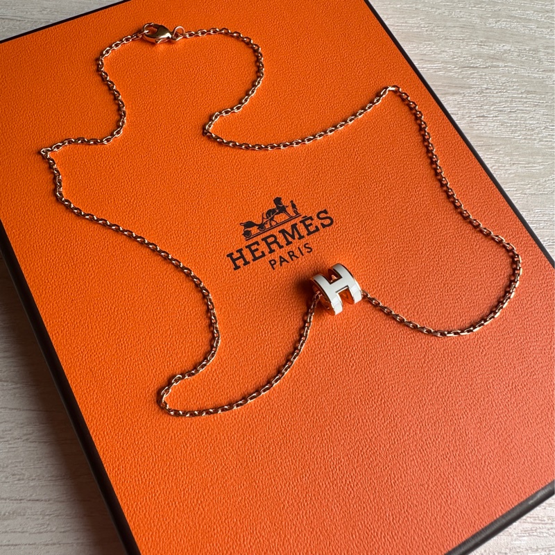 Hermes 愛馬仕 Mini Pop H項鍊💕玫瑰金×白色 全新全配-3