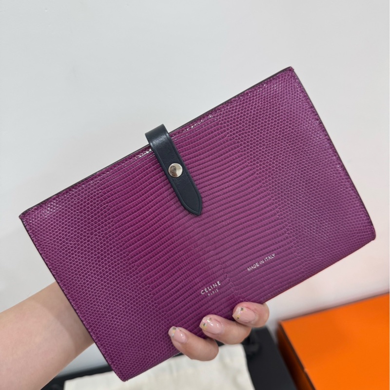 CELINE 藍紫色 蜥蜴皮 woc 長夾 皮夾 錢包 錢夾 卡夾 卡包 信用卡夾 斜背包 肩背包 手提包-1
