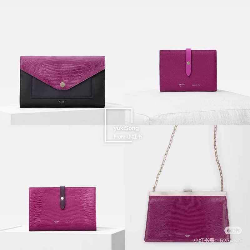 CELINE 藍紫色 蜥蜴皮 woc 長夾 皮夾 錢包 錢夾 卡夾 卡包 信用卡夾 斜背包 肩背包 手提包-4