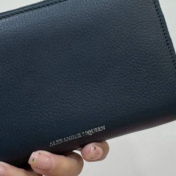 Alexander McQueen 哭魯頭 水晶 深藍 牛皮 中夾 皮夾 錢包 錢夾 卡夾 零錢包 卡包 長夾-6