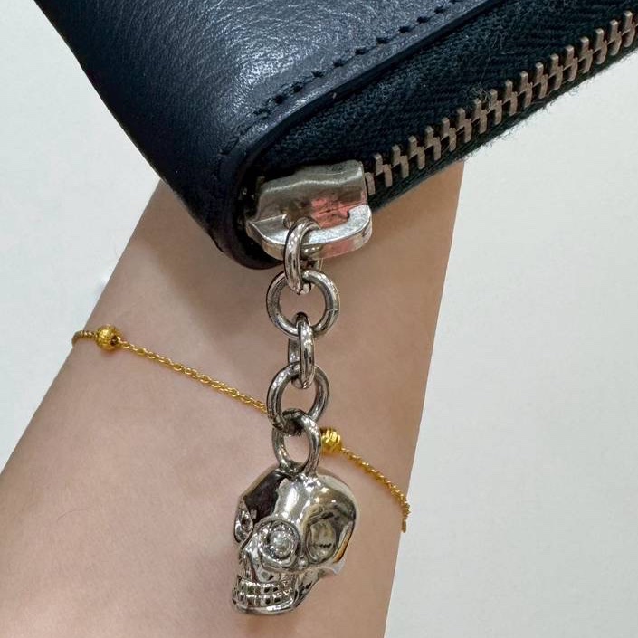 Alexander McQueen 哭魯頭 水晶 深藍 牛皮 中夾 皮夾 錢包 錢夾 卡夾 零錢包 卡包 長夾-10