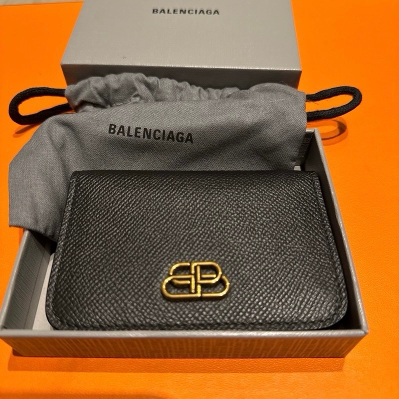 Balenciaga巴黎世家 BB Logo標識按扣翻蓋黑色卡包-6