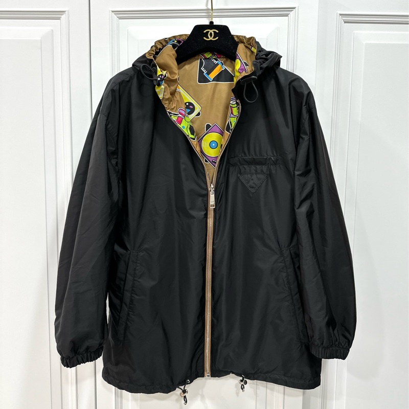 PRADA 黑色 電子系列 雙面穿 風衣外套 夾克 防風外套-0