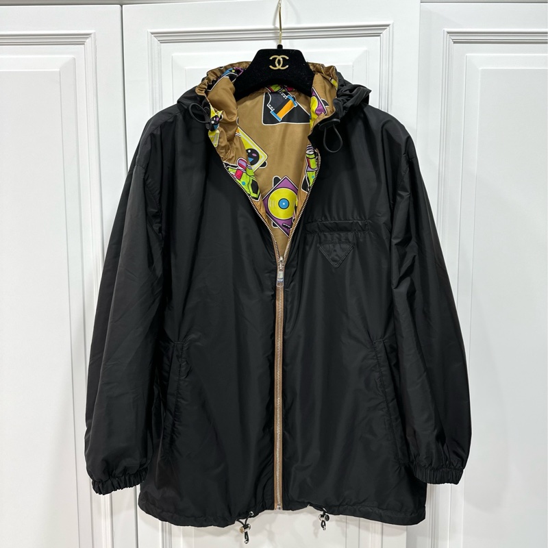 PRADA 黑色 電子系列 雙面穿 風衣外套 夾克 防風外套-15