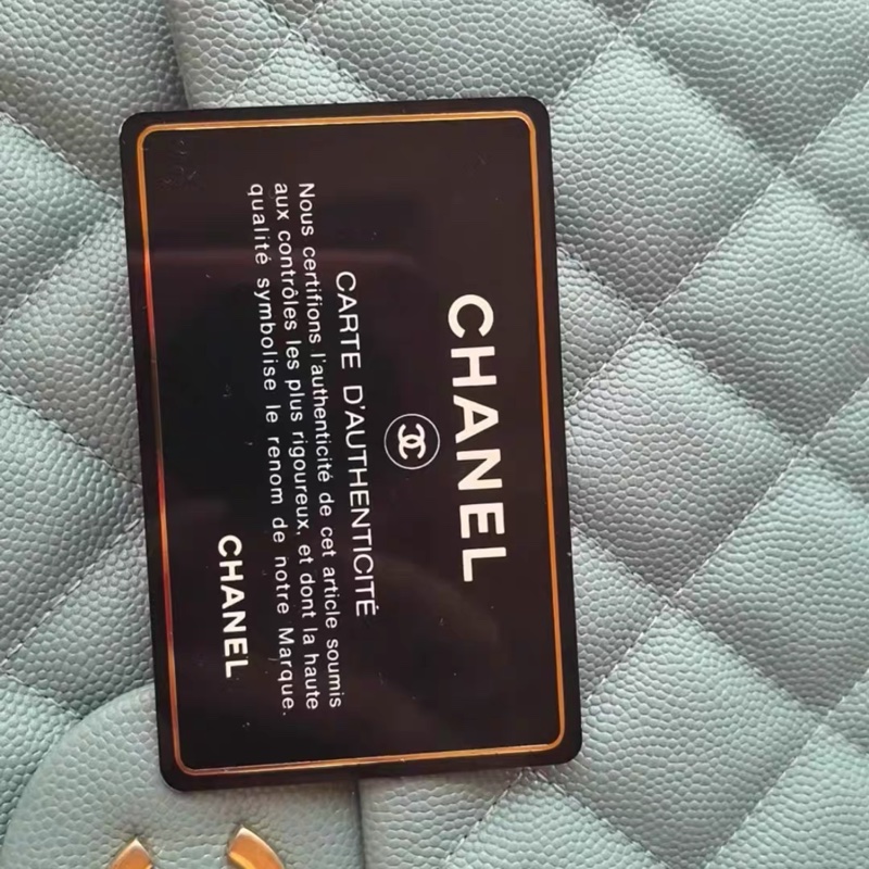 30cm 大號Chanel香奈兒CF霧霾藍荔枝皮鏈條包，經典菱格紋配金扣-6