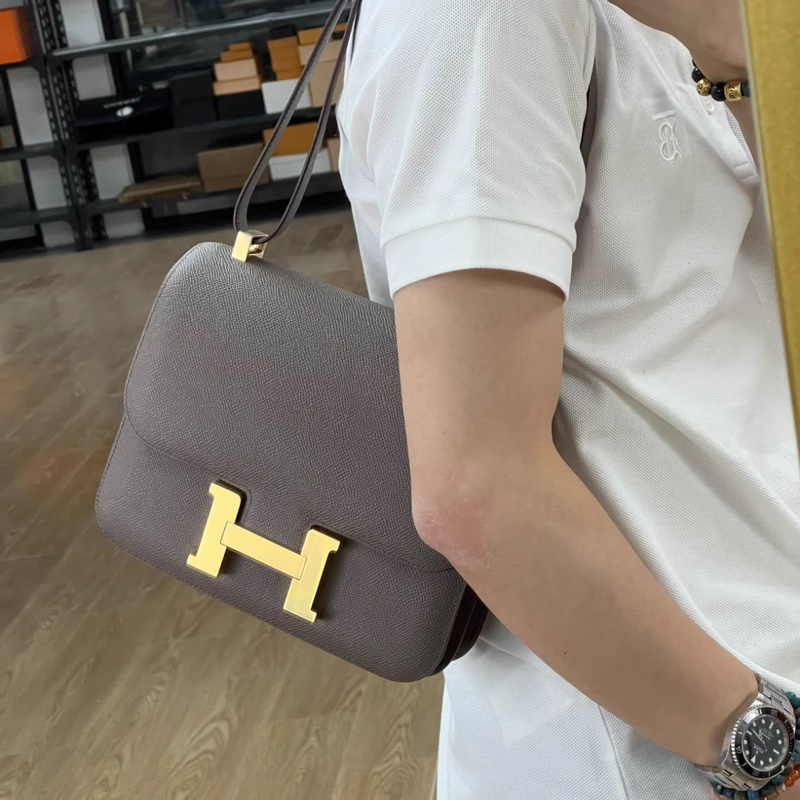 有購證💓 愛馬仕/Hermes 康康24 8F錫器灰 epsom皮金扣 Y刻 2020年2月紐約麥迪遜專櫃抱出 原膜原票保存品-8