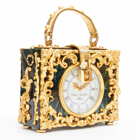 rare DOLCE GABBANA Box Orologio Barocco gold metal green marble resin vanity bag