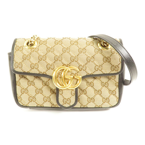 GUCCI 帆布GG Marmont Bag金扣鏈帶肩背袋
