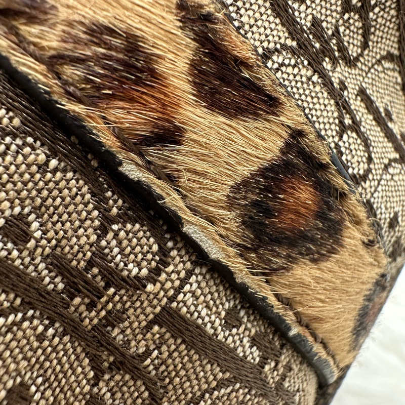 DIOR Trotter Vintage 杏色帆皮拼豹紋 單肩手提包-9