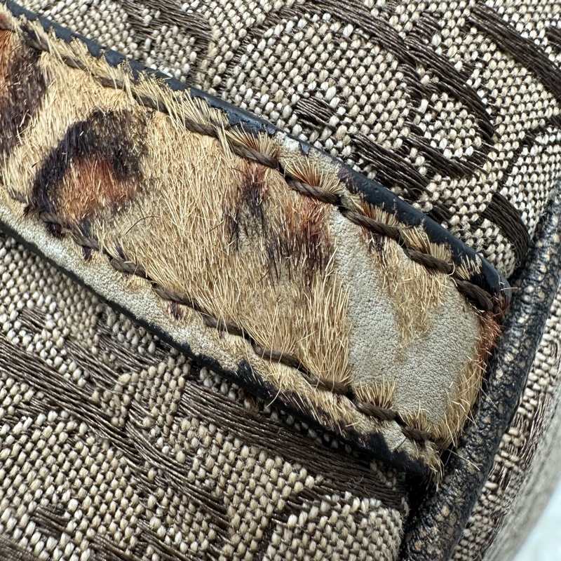 DIOR Trotter Vintage 杏色帆皮拼豹紋 單肩手提包-10