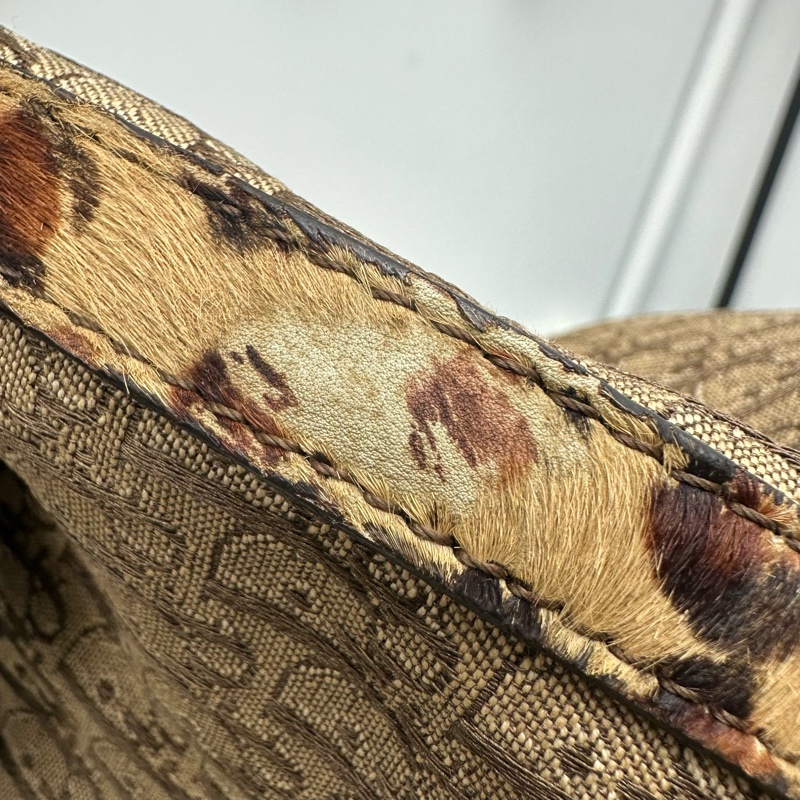 DIOR Trotter Vintage 杏色帆皮拼豹紋 單肩手提包-11