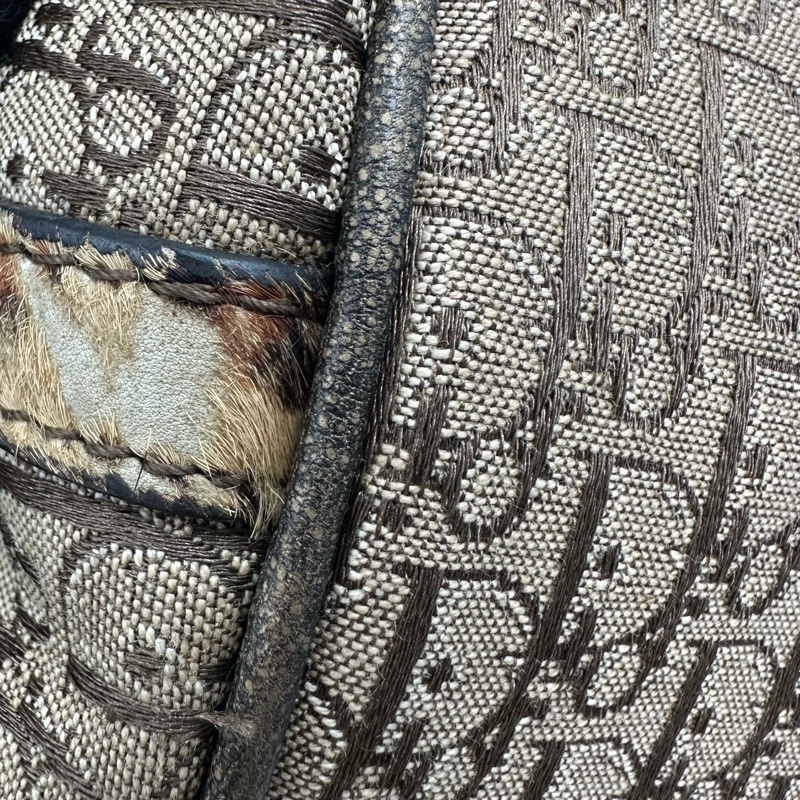 DIOR Trotter Vintage 杏色帆皮拼豹紋 單肩手提包-12