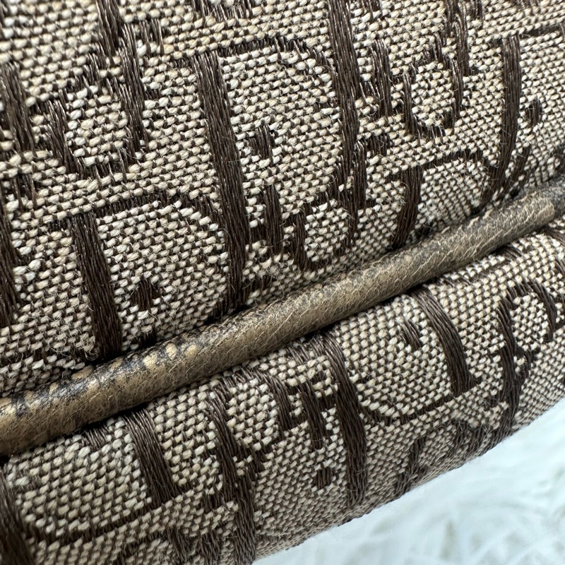 DIOR Trotter Vintage 杏色帆皮拼豹紋 單肩手提包-13