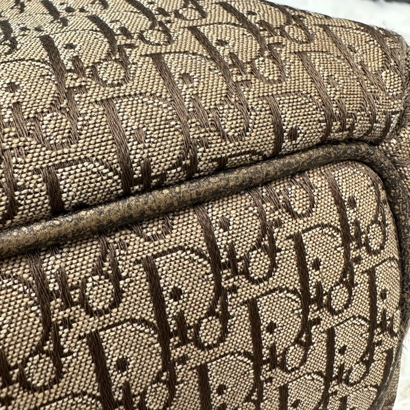 DIOR Trotter Vintage 杏色帆皮拼豹紋 單肩手提包-14