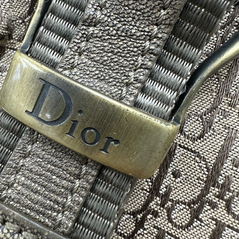 DIOR Trotter Vintage 杏色帆皮拼豹紋 單肩手提包-16