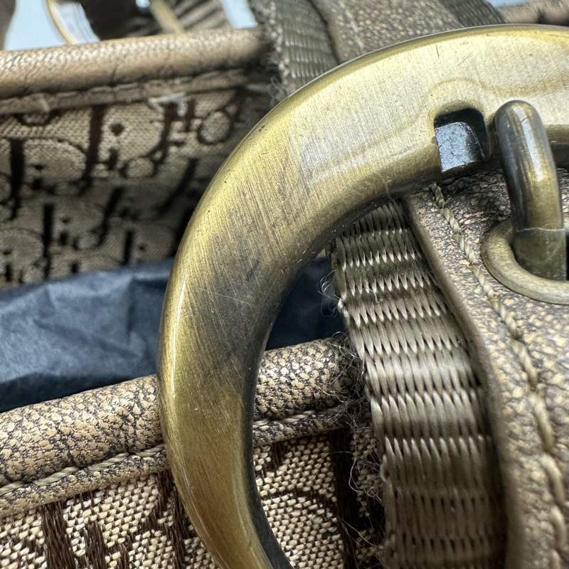 DIOR Trotter Vintage 杏色帆皮拼豹紋 單肩手提包-18