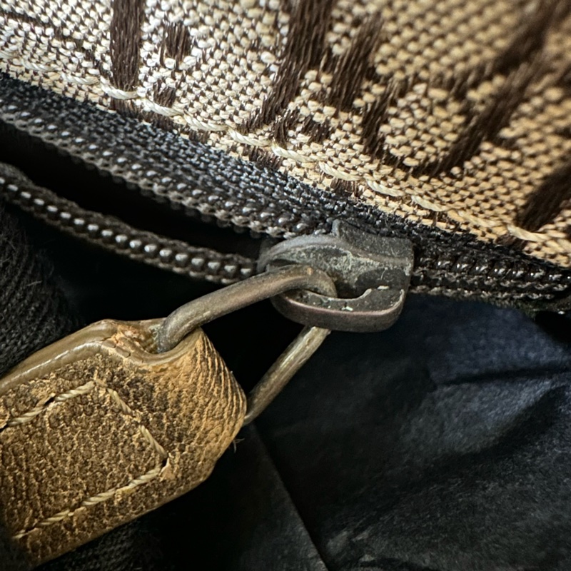 DIOR Trotter Vintage 杏色帆皮拼豹紋 單肩手提包-21