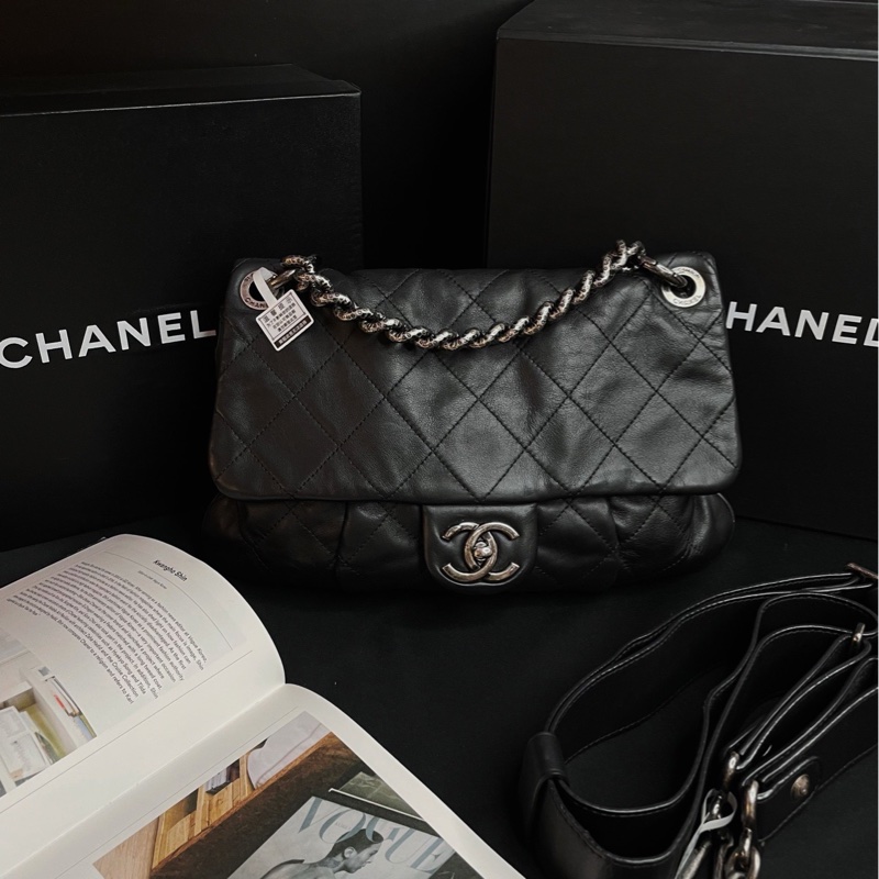 Chanel · 稀有黑銀熔岩鏈條雲朵包 機場包 2Way-4