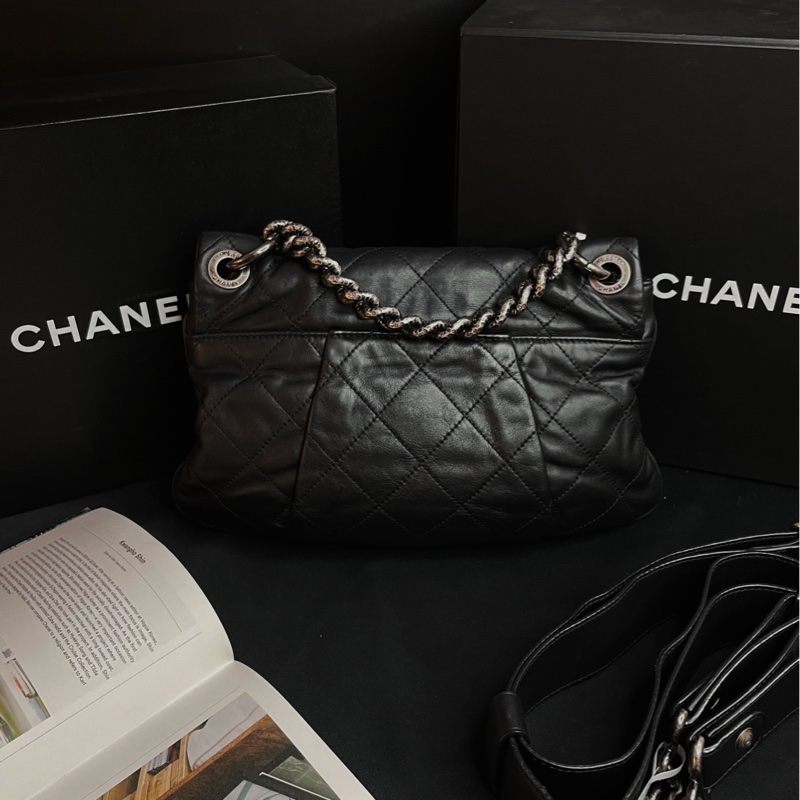 Chanel · 稀有黑銀熔岩鏈條雲朵包 機場包 2Way-5