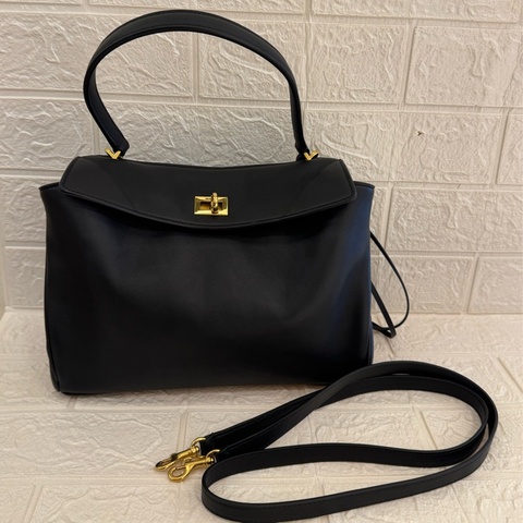Balenciaga黑皮革金釦Rodeo手提兩用包