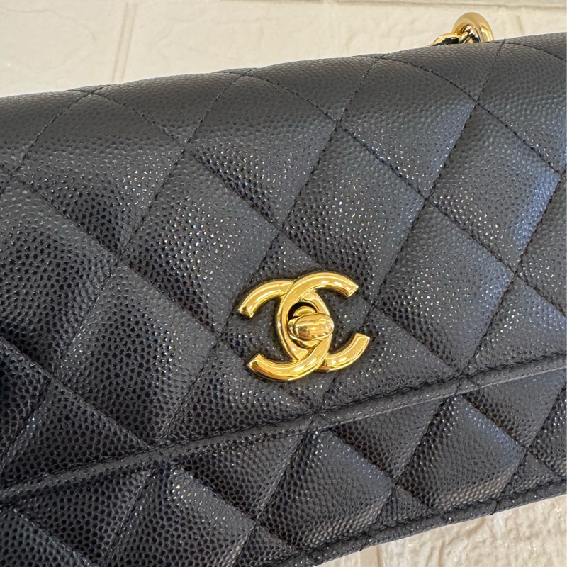 Chanel黑荔枝金吊飾風琴包-7