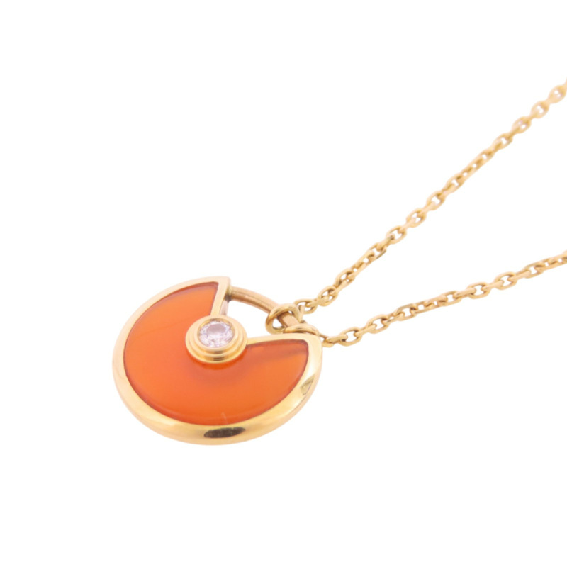 CARTIER 18K玫瑰金/紅玉髓/鑽石Amulette De Cartier Carnelian Diamond Nacklace項鏈-5
