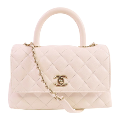 CHANEL 牛皮皮革CoCo Handle 2Way Shoulder Bag金扣鏈帶手挽肩背兩用袋