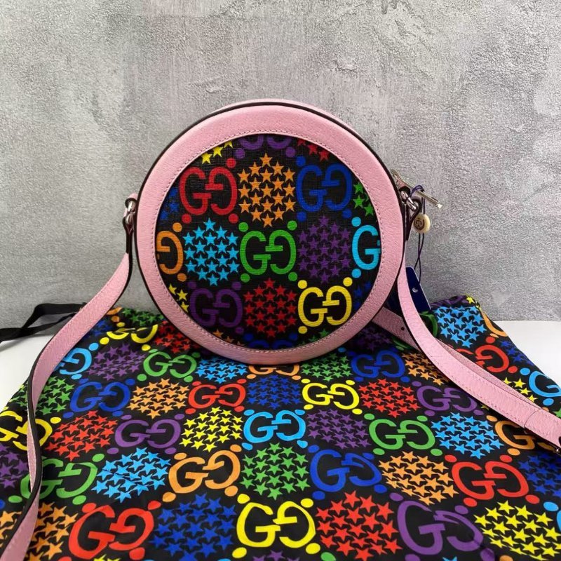 GUCCI Psychedelic系列 魔幻跳跳糖彩色老花Logo圓餅包 19*5*19 99新配件塵袋-0