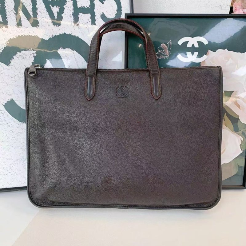 Loewe 棕紅色大號 牛皮皮革公事包 40x7x30cm 98新 中古款 配件無-1