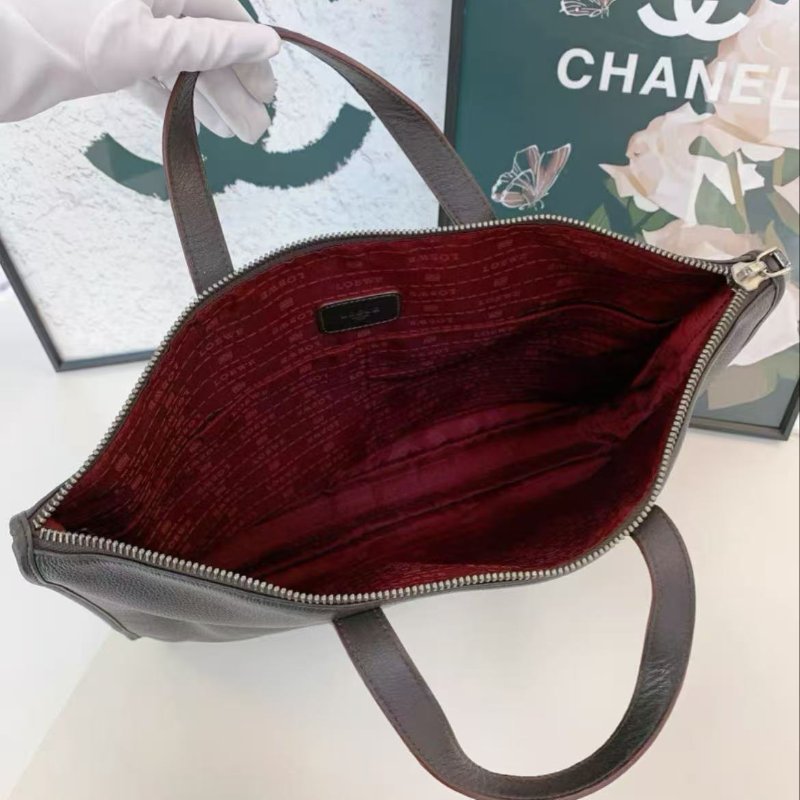 Loewe 棕紅色大號 牛皮皮革公事包 40x7x30cm 98新 中古款 配件無-4