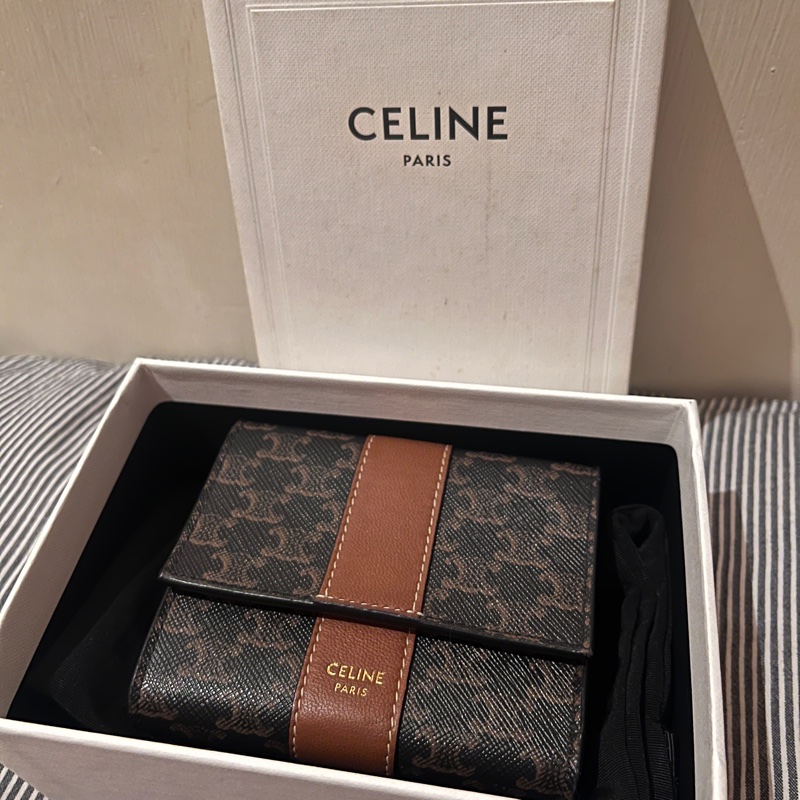 Celine 凱旋門 老花 三折 短夾 二手 現貨 89新-0
