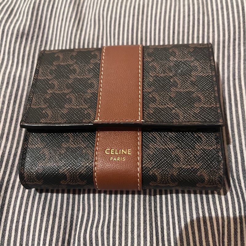Celine 凱旋門 老花 三折 短夾 二手 現貨 89新-1