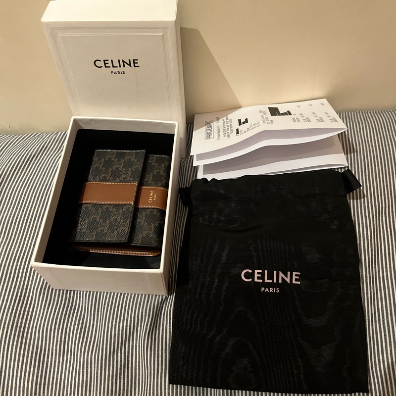 Celine 凱旋門 老花 三折 短夾 二手 現貨 89新-18