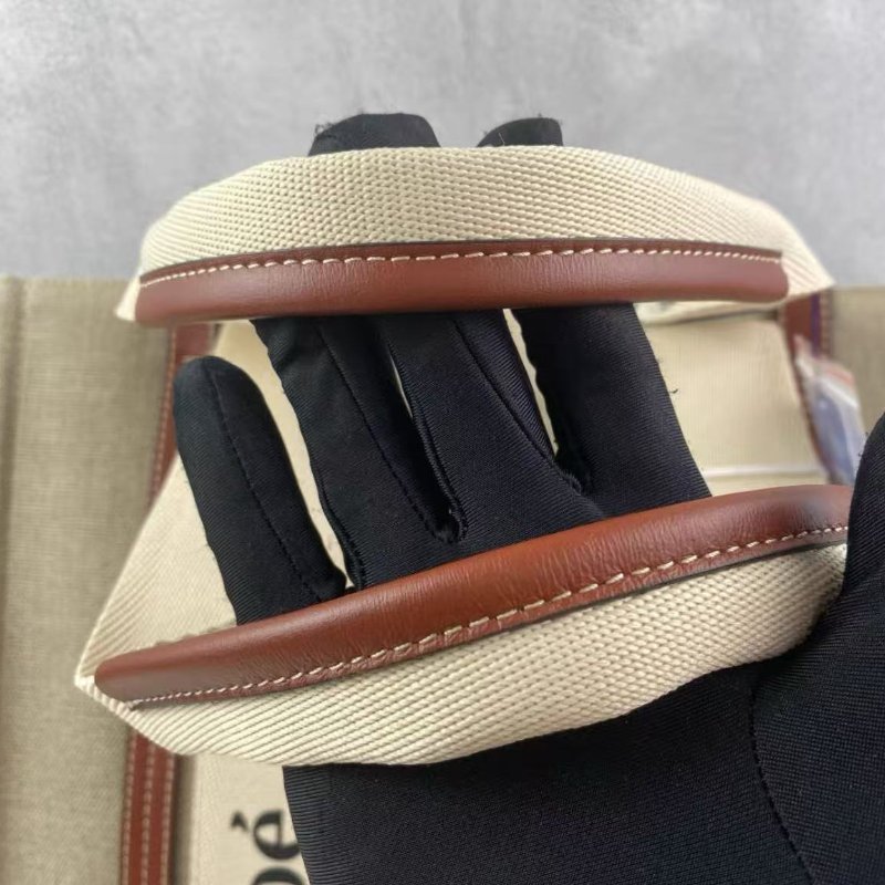 CHLOE Woody 米色拼棕色 帆布拼牛皮中號托特包 99新配件塵袋-4